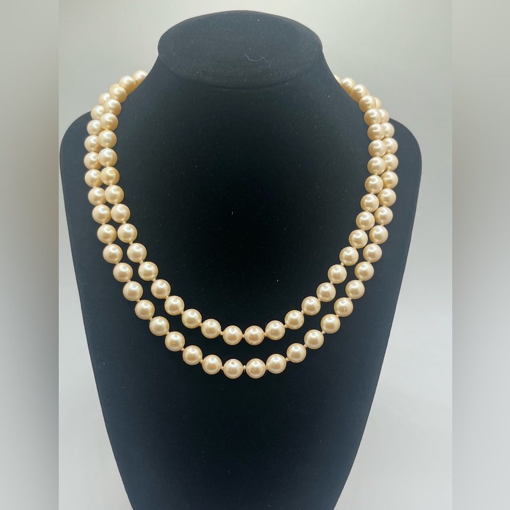 Monet vintage faux pearl necklace double strand gold tone clasp classic 16 inch